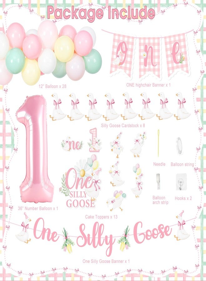 Kriyokiaa One Silly Goose Birthday Decor for Girls First Birthday Party Decorations with Balloon Garland, Highchair Banner Silly Goose Theme Cardboard,Banner, Cake Topper - Image 3